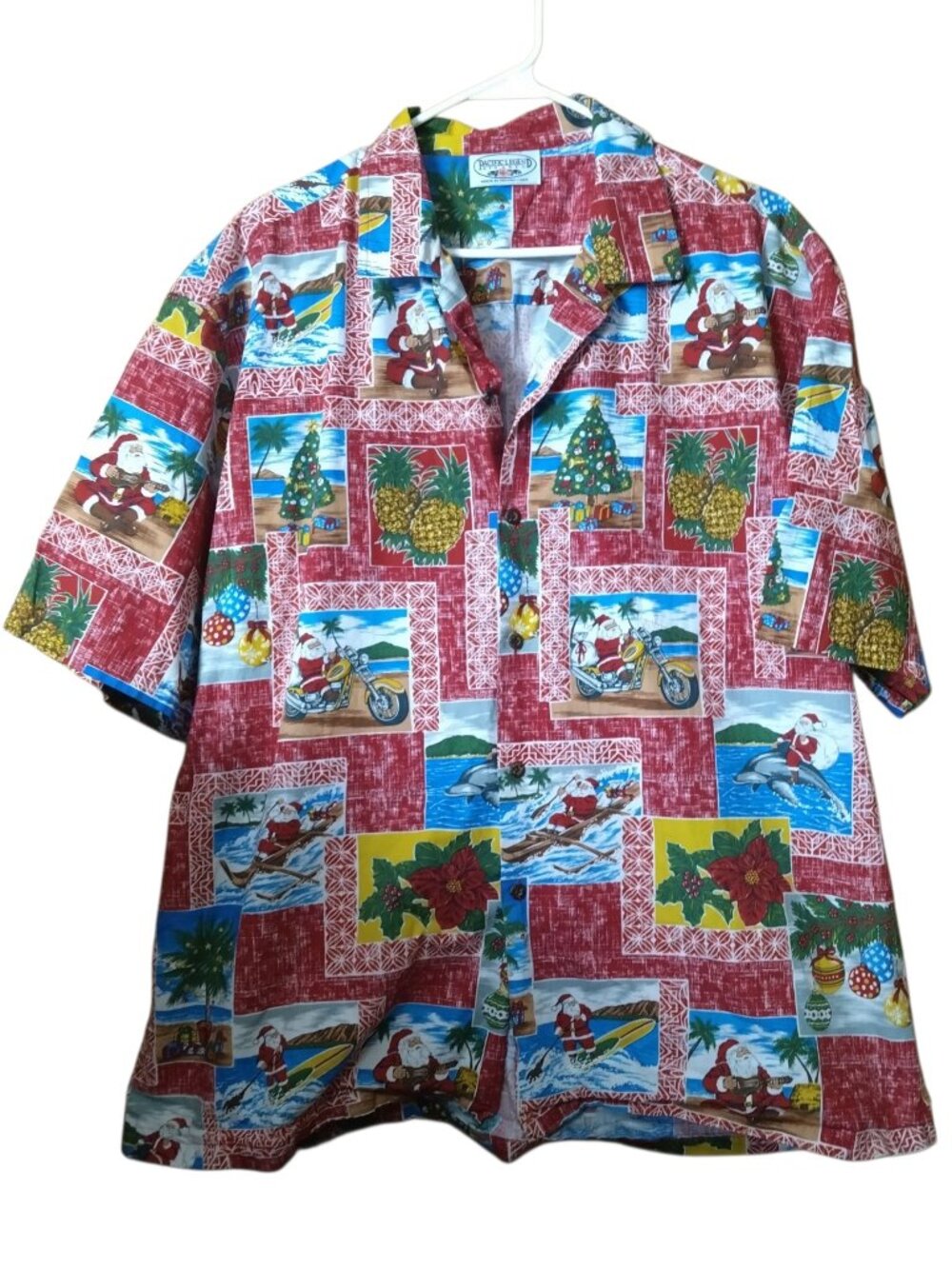 Pacific Legend Men's 2XL Christmas Santa Hawaiian Shirt Button Front USA Vintage